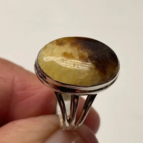 π YELLOW SEPTARIAN ππ€π RING SIZE 7 IN SOLID STERLING SILVER 925 - Picture 4 of 7